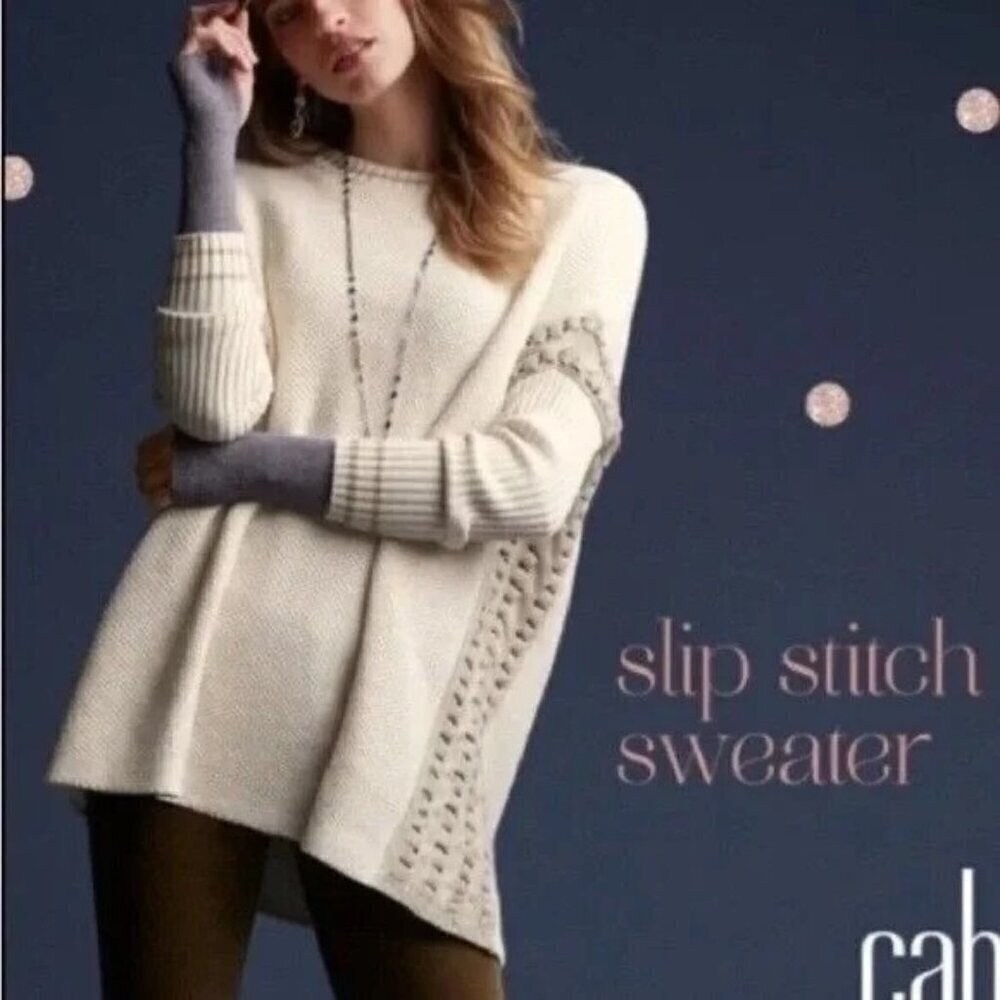 CABI Slip Stitch Beige Cream Sweater Sz Small #3681 NWOT